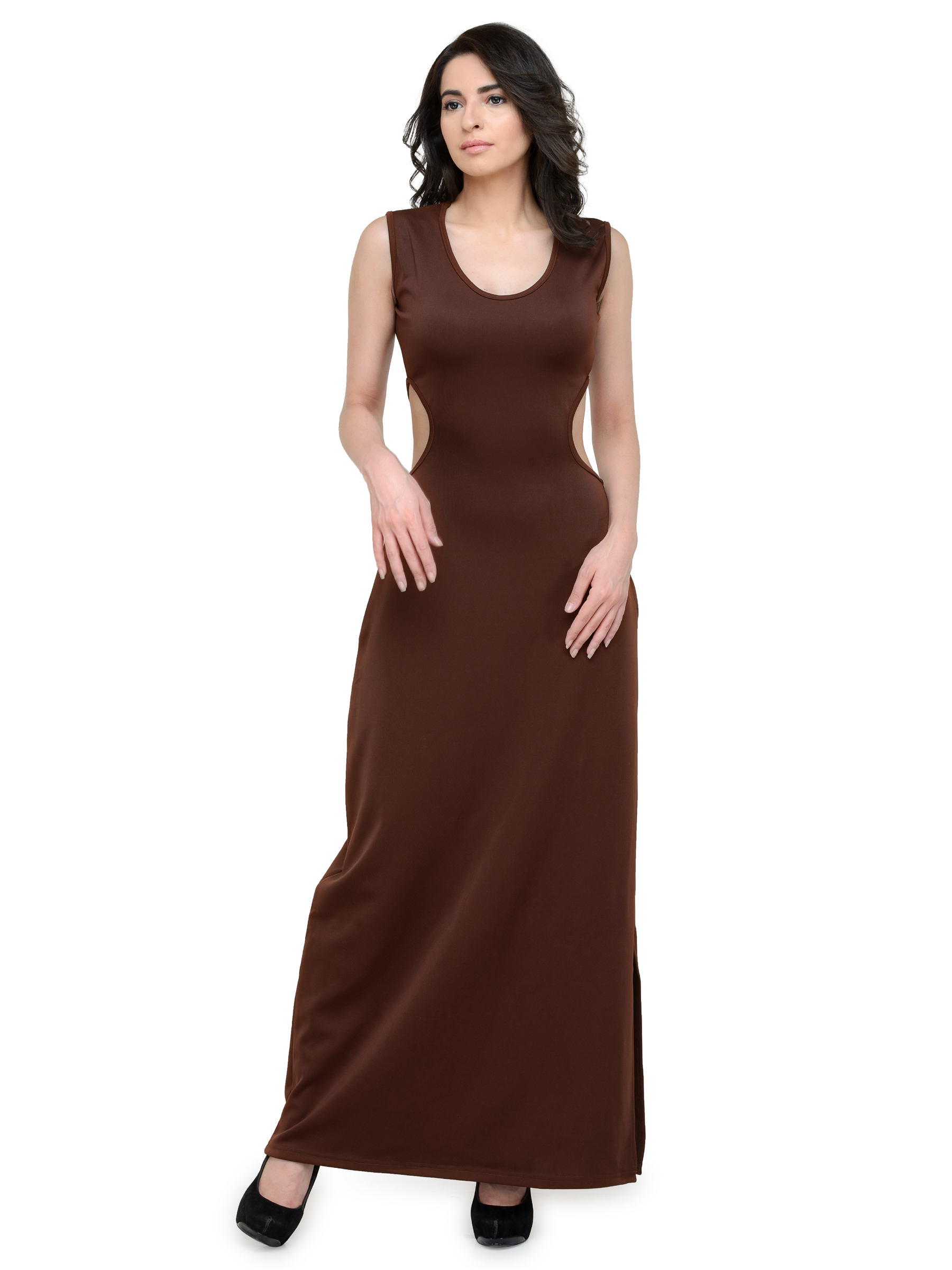 RAW LOVE BROWN CUT OUT JERSEY MAXI DRESS